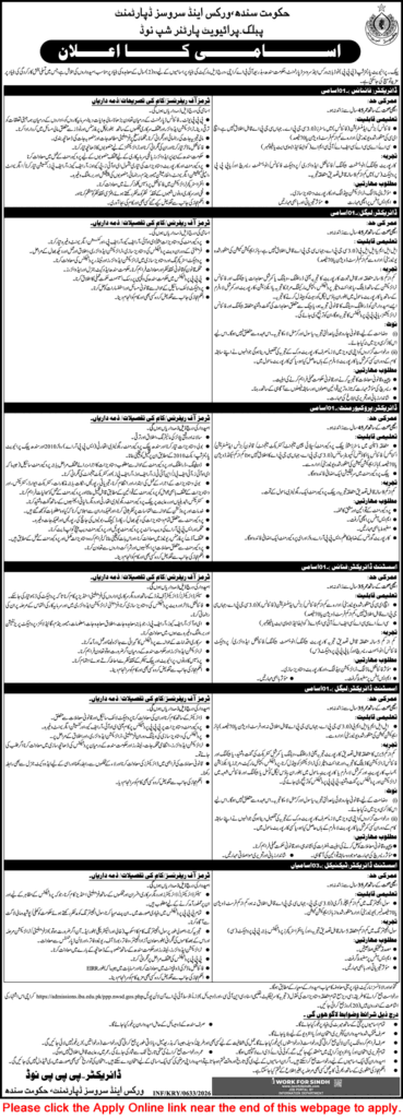 Works and Services Department Sindh Jobs 2026
