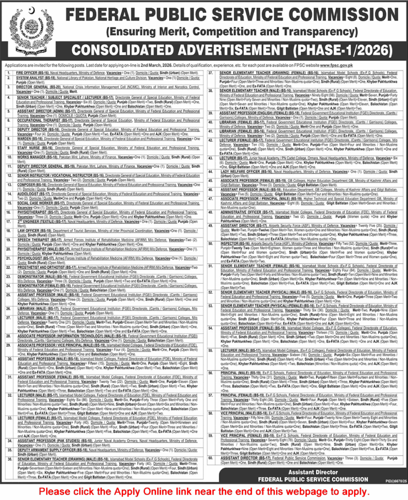 Federal Public Service Commission New Jobs 2026 FPSC